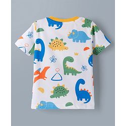 Babyhug Cotton Knit Half  Sleeves T-Shirt & Shorts Co-ord Night Suit With Dino Print - White