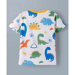 Babyhug Cotton Knit Half  Sleeves T-Shirt & Shorts Co-ord Night Suit With Dino Print - White