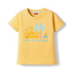 Babyhug Cotton Knit Half  Sleeves T-Shirt & Shorts Night Suit with Sun & Sea Print - Yellow
