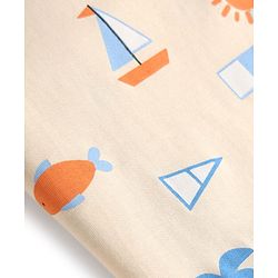 Babyhug Cotton Knit Half  Sleeves Co-Ord T-Shirt & Shorts Night Suit With Tropical Theme Print - Blue & Cream