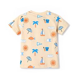 Babyhug Cotton Knit Half  Sleeves Co-Ord T-Shirt & Shorts Night Suit With Tropical Theme Print - Blue & Cream