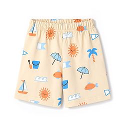 Babyhug Cotton Knit Half  Sleeves Co-Ord T-Shirt & Shorts Night Suit With Tropical Theme Print - Blue & Cream