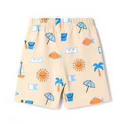 Babyhug Cotton Knit Half  Sleeves Co-Ord T-Shirt & Shorts Night Suit With Tropical Theme Print - Blue & Cream