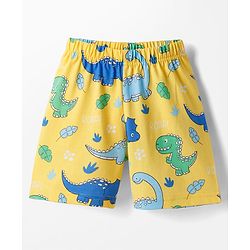 Babyhug Cotton Knit Half Sleeves T-Shirt & Shorts Co-ord Night Suit With Dino Print - Yellow