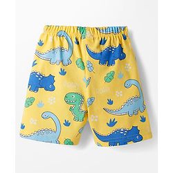 Babyhug Cotton Knit Half Sleeves T-Shirt & Shorts Co-ord Night Suit With Dino Print - Yellow