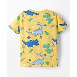 Babyhug Cotton Knit Half Sleeves T-Shirt & Shorts Co-ord Night Suit With Dino Print - Yellow
