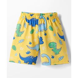 Babyhug Cotton Knit Half Sleeves T-Shirt & Shorts Co-ord Night Suit With Dino Print - Yellow
