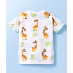 Babyhug 100% Cotton Knit Half Sleeves T-Shirt & Shorts Co-ord Night Suit with Giraffe Print - White