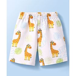 Babyhug 100% Cotton Knit Half Sleeves T-Shirt & Shorts Co-ord Night Suit with Giraffe Print - White