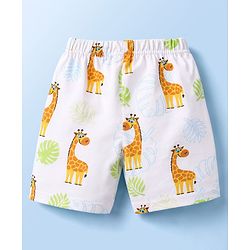 Babyhug 100% Cotton Knit Half Sleeves T-Shirt & Shorts Co-ord Night Suit with Giraffe Print - White