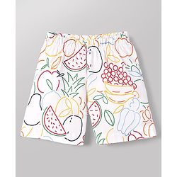 Babyhug Cotton Knit Half  Sleeves Co-Ord T-Shirt & Shorts Night Suit With Fruits Print - White