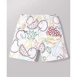 Babyhug Cotton Knit Half  Sleeves Co-Ord T-Shirt & Shorts Night Suit With Fruits Print - White