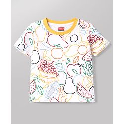 Babyhug Cotton Knit Half  Sleeves Co-Ord T-Shirt & Shorts Night Suit With Fruits Print - White