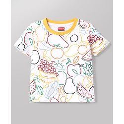Babyhug Cotton Knit Half  Sleeves Co-Ord T-Shirt & Shorts Night Suit With Fruits Print - White
