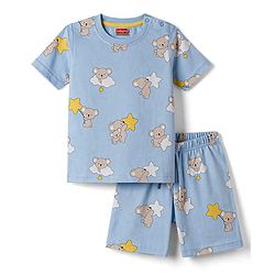 Babyhug Cotton Knit Half  Sleeves Co-Ord T-Shirt & Shorts Night Suit With Koala Print - Blue