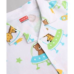 Babyhug Cotton Knit Half  Sleeves Animal & Space Theme Printed Co-Ords Shirt & Shorts Night Suit - White