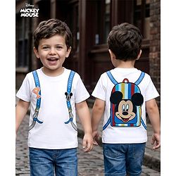 Babyhug Disney Single Jersey Knit Half Sleeves T-Shirt with Front & Back Mickey Mouse Graphics - White