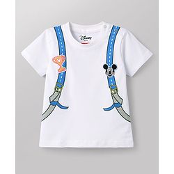 Babyhug Disney Single Jersey Knit Half Sleeves T-Shirt with Front & Back Mickey Mouse Graphics - White