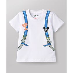 Babyhug Disney Single Jersey Knit Half Sleeves T-Shirt with Front & Back Mickey Mouse Graphics - White