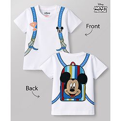 Babyhug Disney Single Jersey Knit Half Sleeves T-Shirt with Front & Back Mickey Mouse Graphics - White