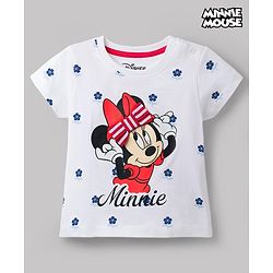 Babyhug Disney Cotton Knit T-Shirt with Minnie Mouse Graphic Print Half Sleeves Round Neck White 3-6 Months