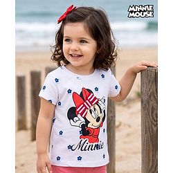 Babyhug Disney Cotton Knit T-Shirt with Minnie Mouse Graphic Print Half Sleeves Round Neck White 3-6 Months