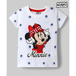Babyhug Disney Cotton Knit T-Shirt with Minnie Mouse Graphic Print Half Sleeves Round Neck White 3-6 Months