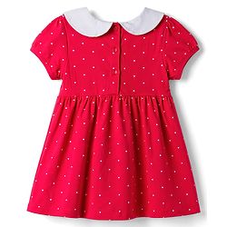 Babyhug Single Jersey Knit Half Sleeves Smocked Frock with Polka Dot Print & Bloomer - Dark Pink