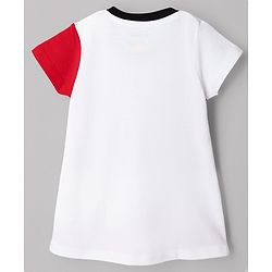 Babyhug Disney Single Jersey Pique Knit Half Sleeve Dresses With Minnie Mouse Graphic & Sequin Detailing Bow Applique Pack of 2 - White & Red