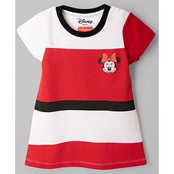 Babyhug Disney Single Jersey Pique Knit Half Sleeve Dresses With Minnie Mouse Graphic & Sequin Detailing Bow Applique Pack of 2 - White & Red