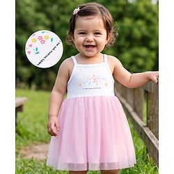 Babyhug Mesh Knit Sleeveless Bees & Floral Printed Frock With Bloomer - Pink