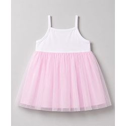 Babyhug Mesh Knit Sleeveless Bees & Floral Printed Frock With Bloomer - Pink