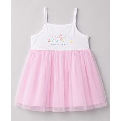 Babyhug Mesh Knit Sleeveless Bees & Floral Printed Frock With Bloomer - Pink