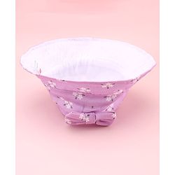 Babyhug Twill Woven Floral Printed Bucket Cap With Bow Applique Lavender - Diameter 16 cm