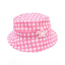 Babyhug Twill Woven Checks Bucket Hat With Floral Applique Pink - Diameter 17 cm