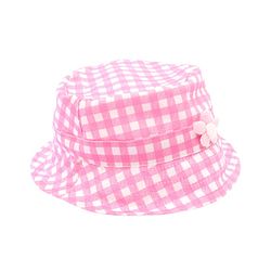 Babyhug Twill Woven Checks Bucket Hat With Floral Applique Pink - Diameter 17 cm