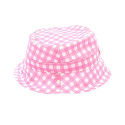 Babyhug Twill Woven Checks Bucket Hat With Floral Applique Pink - Diameter 17 cm