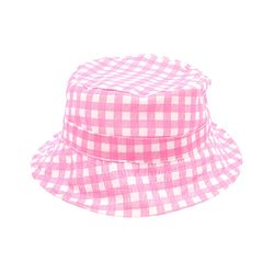 Babyhug Twill Woven Checks Bucket Hat With Floral Applique Pink - Diameter 17 cm
