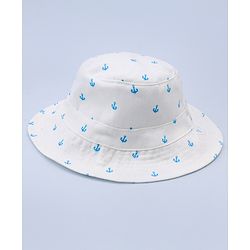 Babyhug Twill Woven Nautical Theme Printed Bucket Cap White - Diameter 17 cm