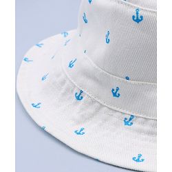 Babyhug Twill Woven Nautical Theme Printed Bucket Cap White - Diameter 17 cm