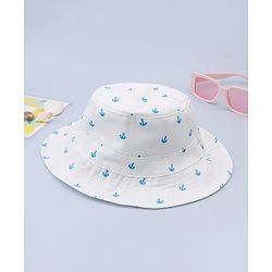 Babyhug Twill Woven Nautical Theme Printed Bucket Cap White - Diameter 17 cm