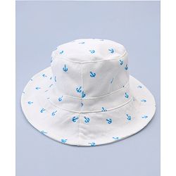 Babyhug Twill Woven Nautical Theme Printed Bucket Cap White - Diameter 17 cm
