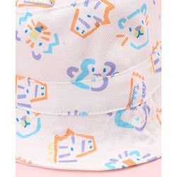 Babyhug Twill Woven Animal Printed Bucket Cap White - Diameter 16 cm
