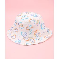 Babyhug Twill Woven Animal Printed Bucket Cap White - Diameter 16 cm