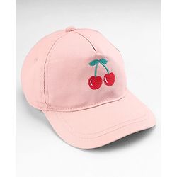 Babyhug Twill Woven Baseball Cap with Cherry Embroidery Pink - Diameter 16 cm
