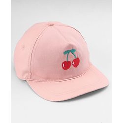 Babyhug Twill 100% Cotton Woven Baseball Cap with Cherry Embroidery Pink - Diameter 18 cm