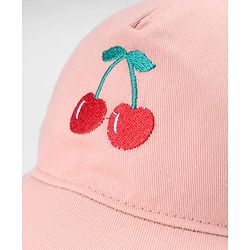 Babyhug Twill 100% Cotton Woven Baseball Cap with Cherry Embroidery Pink - Diameter 18 cm