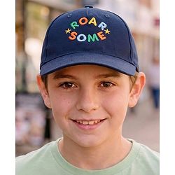 Babyhug Twill 100% Cotton Woven Baseball Cap With Text Print Navy Blue - Diameter 14.5 cm