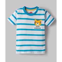 Babyhug Single Jersey Knit Half Sleeves Striped T-Shirt & Shorts With Tiger Print - Multicolor