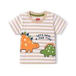 Babyhug 100% Cotton Knit Half Sleeves Striped & Dino Printed T-Shirt & Shorts Set - Multicolor